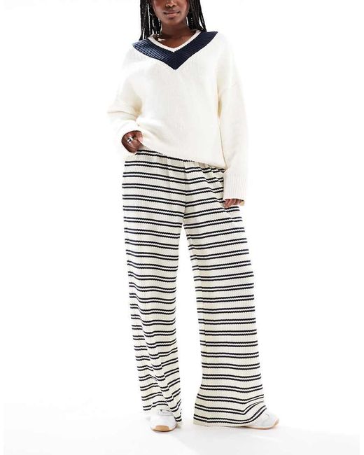 South Beach Gray Stripe Knitted Wide Leg Trouser