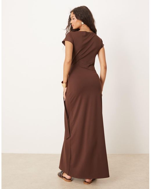 ASOS Brown Cap Sleeve Tie Wrap Front Maxi Dress
