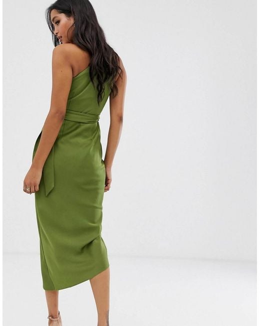 ted baker gabie dress blue One Shoulder Drape Midi in Green Shoulder drape midi Michael Kors black mini south beach Color:Sage Multi