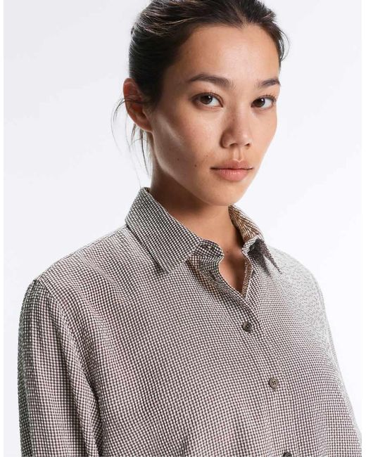 Oysho Gray Short Gingham Lyocell Blend Shirt