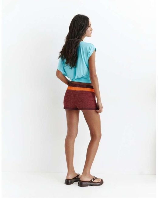 Pull&Bear Red Striped Crochet Knit Shorts