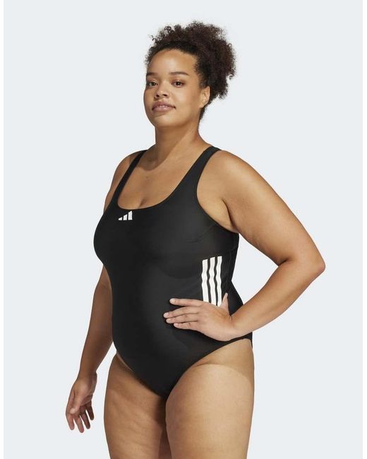 Adidas Originals Black 3-Stripes C-Back Swimsuit (Plus Size)