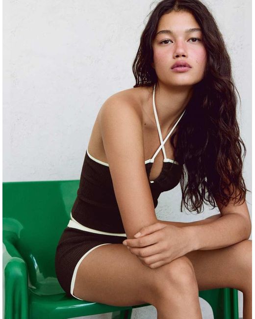 Bershka White Contrast Bandeau Knit Top