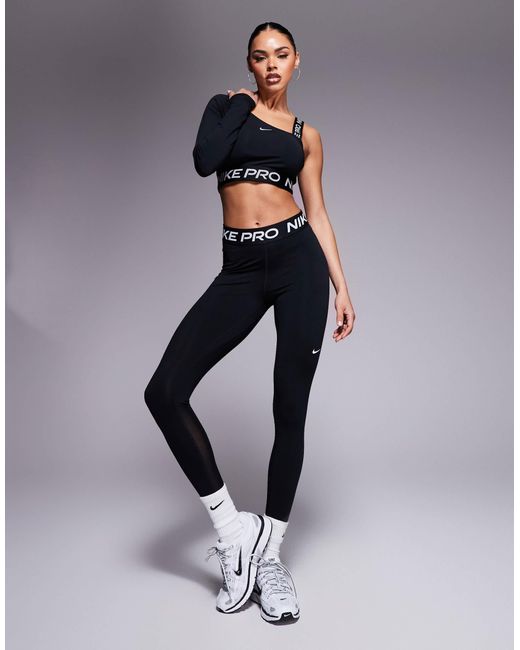 Nike Black Nike – pro training – langärmliges, asymmetrisches oberteil