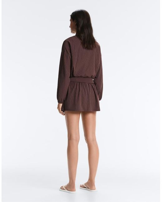 Oysho Brown Pinstripe Double-waist Mini Skirt