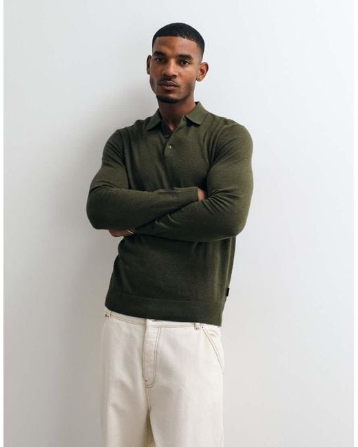 Blend Black Knitted Long Sleeve Polo Shirt for men