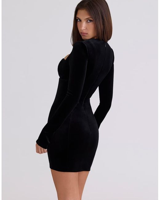 House Of Cb Black Sierra Velvet Deep Plunge Mini Dress