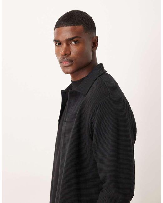 ASOS Black Ribbed Jersey Shacket for men