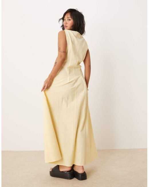 ASOS Natural Asos Design Petite Slash Neck Button Down Waistcoat Maxi Dress