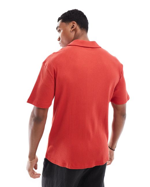 ASOS – locker geschnittenes, geripptes polohemd in Red für Herren