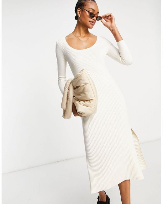 & Other Stories White Long Sleeve Knitted Midi Dress