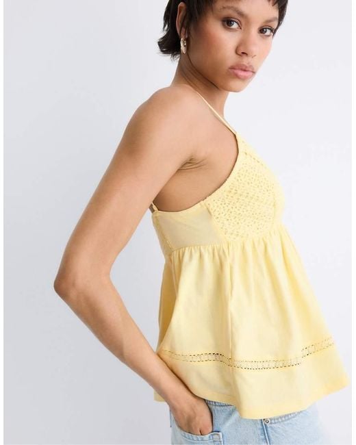 Stradivarius Yellow Crochet Strappy Top