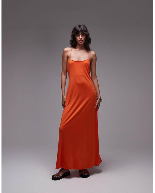TOPSHOP Red Cami Maxi Low Back Detail Dress