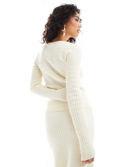 Pretty Lavish White Cable Knit Cardigan Co-ord