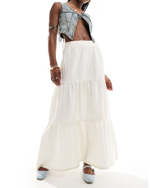 Pieces White Festival Tiered Maxi Skirt