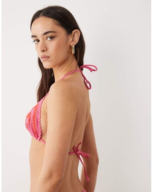 New Look Red Two Toned Crochet Bikini Top