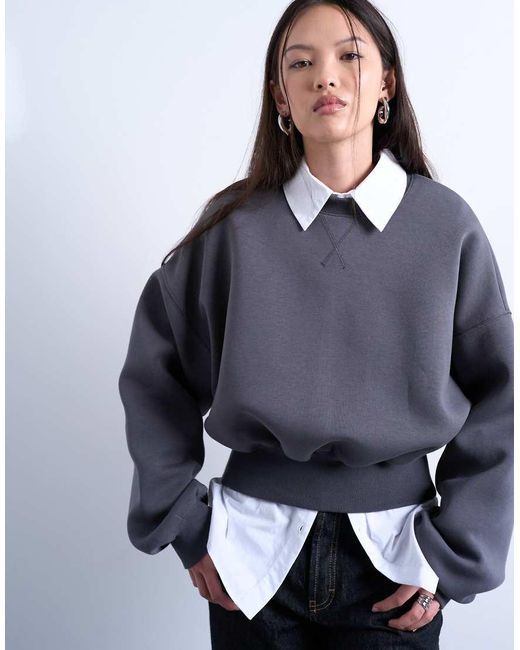 TOPSHOP White Oversized Scuba-Style Fabric Cinch Waist Sweat