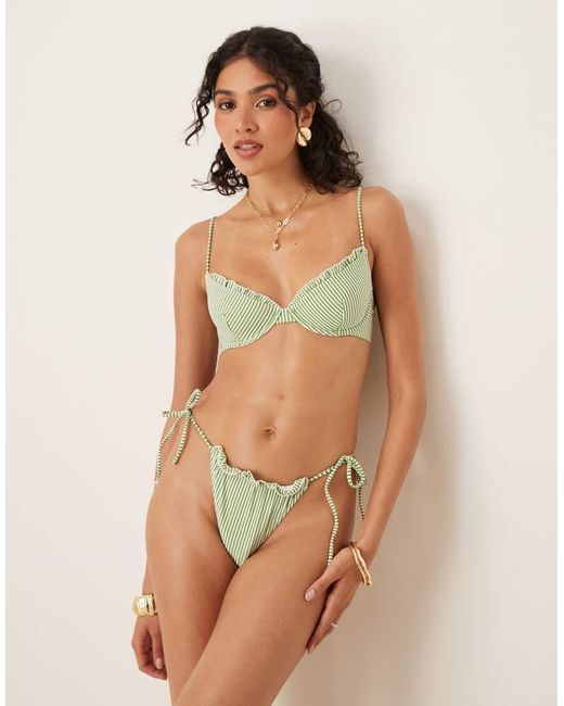 ASOS Green Anna Seersucker Tie Side Bikini Bottoms