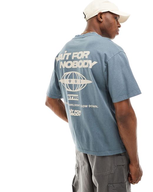 What do you stand for - t-shirt blu con stampa di Pull&Bear in Blue da Uomo