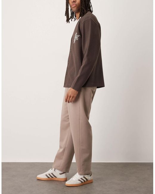 ASOS Natural Smart Relaxed Tapered Fit Trousers With Front Pleats for men