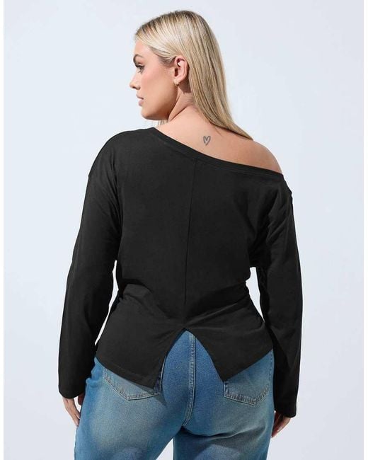 Yours Clothing Black Off Shoulder Long Sleeve Top