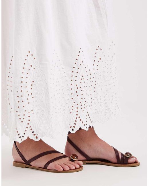 ONLY White Tie Back Maxi Dress With Embroidered Hem Detail