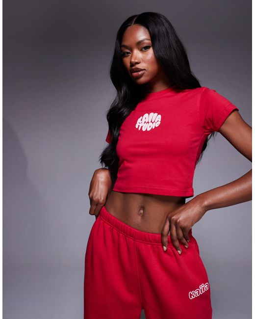 Kaiia Red Studio High Neck Baby Tee Co-ord