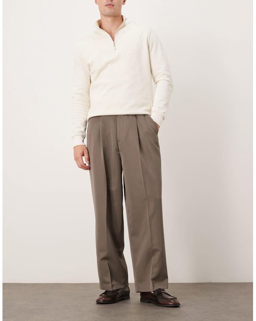 ASOS Natural Smart Balloon Fit Trousers With Front Pleats for men