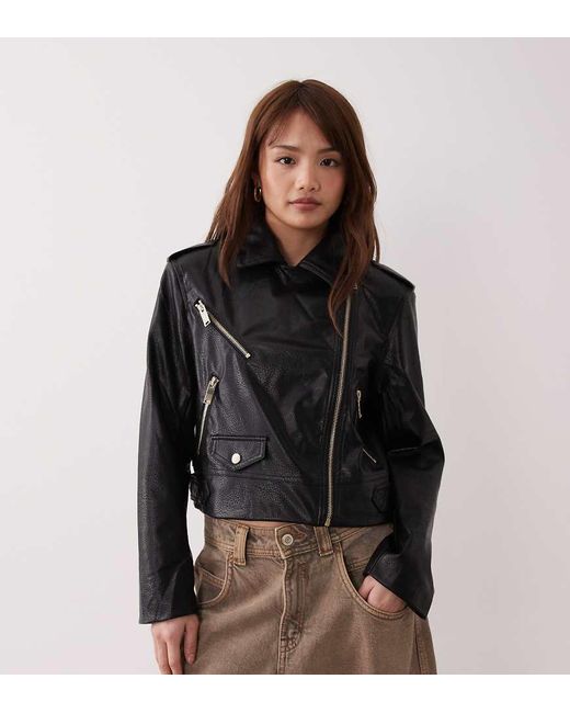 River Island Black River Island Belted Cropped Biker Jacket