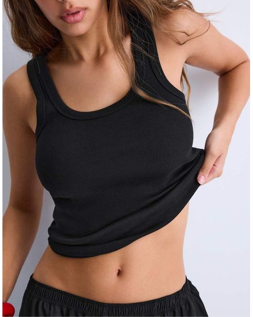 Stradivarius Black Ribbed Racerback T-shirt