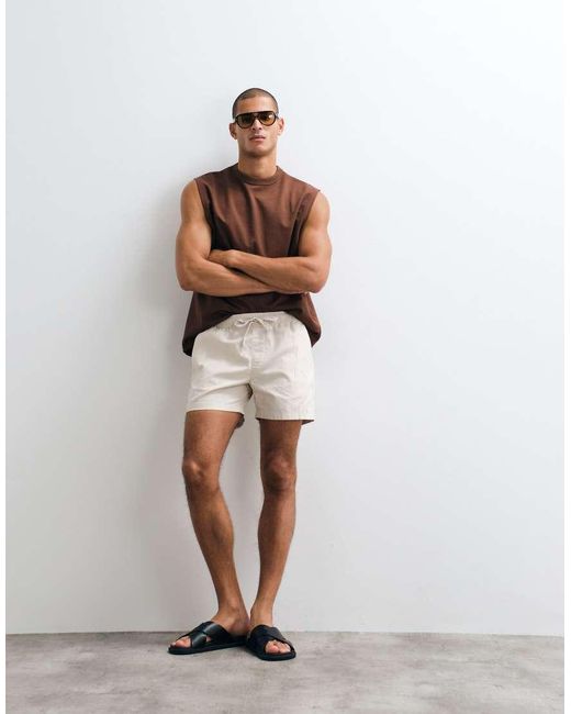 ASOS Brown Slim Linen Blend Shorts for men