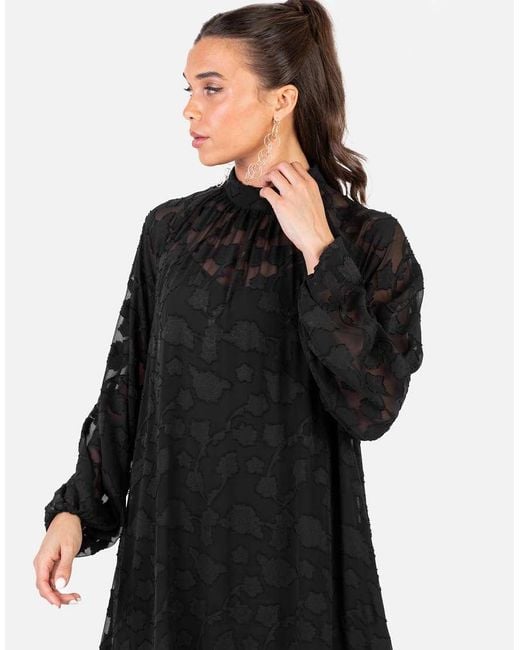 ANAYA Black Floral Burnout Long Sleeve Trapeze Midaxi Dress