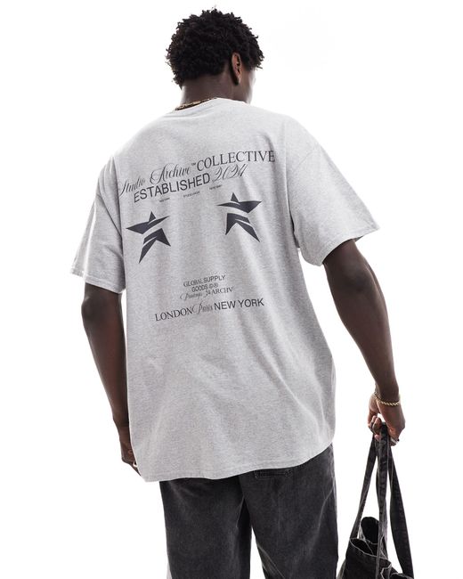 Camiseta gris jaspeado extragrande con estampado en el pecho y la espalda ASOS de hombre de color Gray