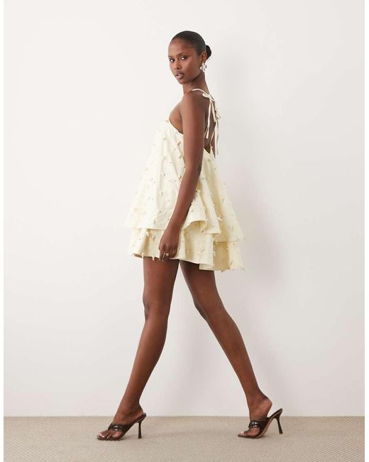 ASOS Natural Halter Neck Mini Dress With Pearl Embellished Beads