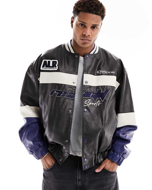 Bomber oversize style motocross en similicuir delave ASOS pour homme en coloris Noir Lyst