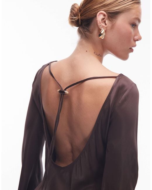 ASOS Blue Satin Angel Sleeve Low Back Maxi Dress
