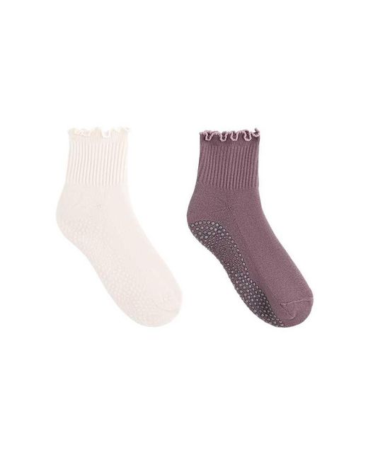 Oysho Purple 3 Pairs Of Cotton Blend Quarter Yoga And Pilates Curling Socks