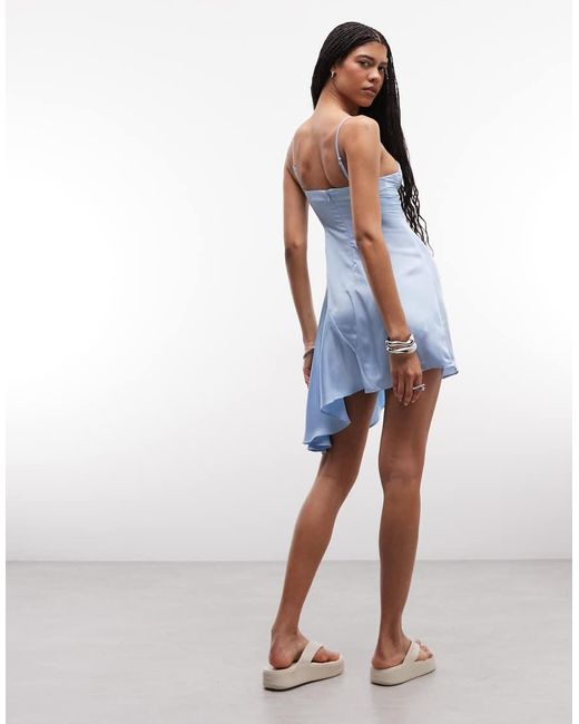 Monki Blue Sweetheart Satin Slip Mini Dress