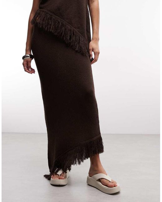 ASOS Brown Knitted Asymmetrical Fringe Skirt Co-ord