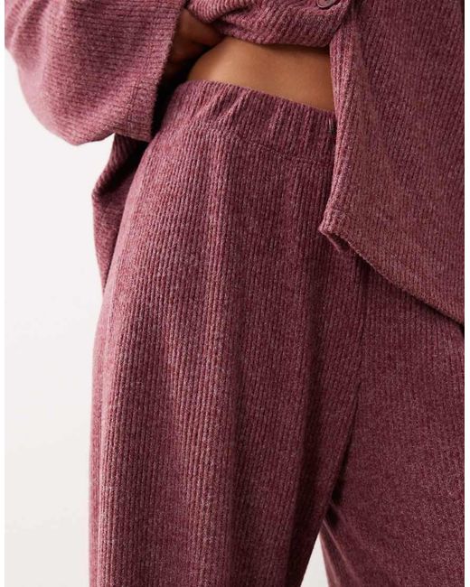 ASOS Red Supersoft Brushed Rib Wide Leg Trouser Co-ord