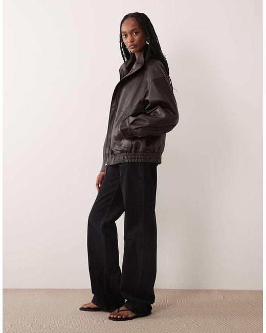 ASOS Brown Asos Design Tall Oversized Leather Look Funnel Bomber Jacket