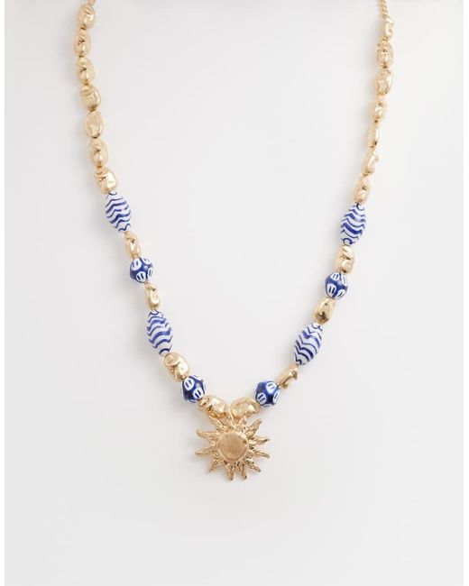 Accessorize Metallic Sun Charm Riviera Beaded Neckalce