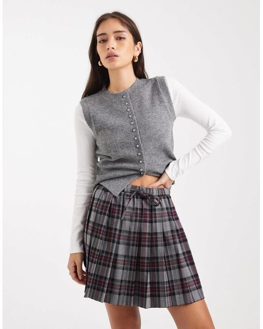 New Look Gray Check Elasticated Mini Skirt