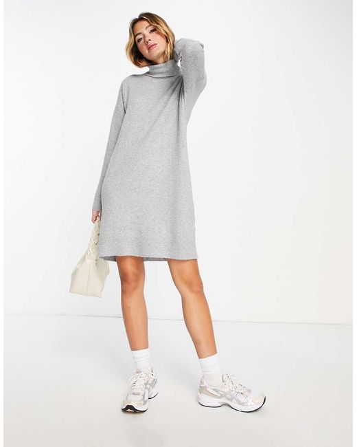 Vero Moda Gray Roll Neck Mini Sweater Dress