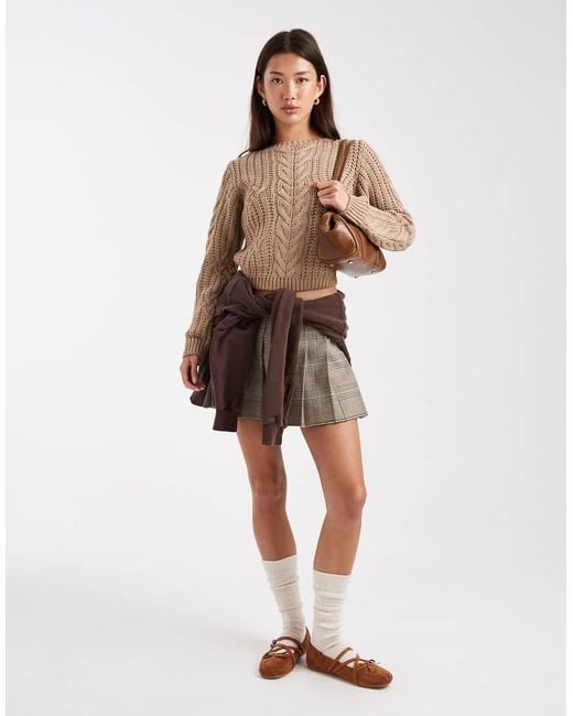 Brave Soul Brown Crew Neck Cable Knit Jumper