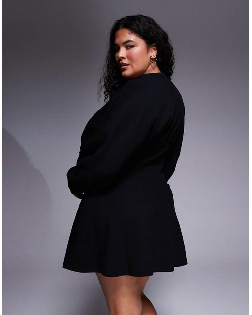 ASOS Black Asos Design Curve Supersoft Slash Neck Blouson Batwing Mini Dress