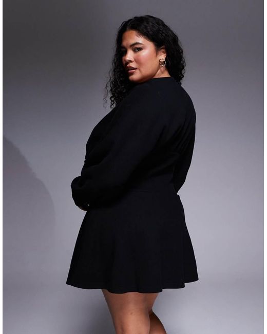 ASOS Black Asos Design Curve Supersoft Slash Neck Blouson Batwing Mini Dress
