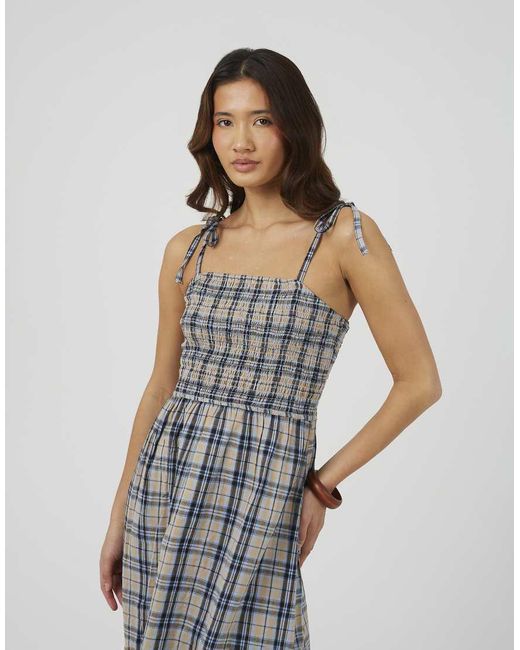 Brave Soul White Checked Strappy Smock Midi Dress
