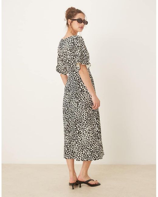 ASOS Natural Roll Sleeve Button Front Midi Tea Dress