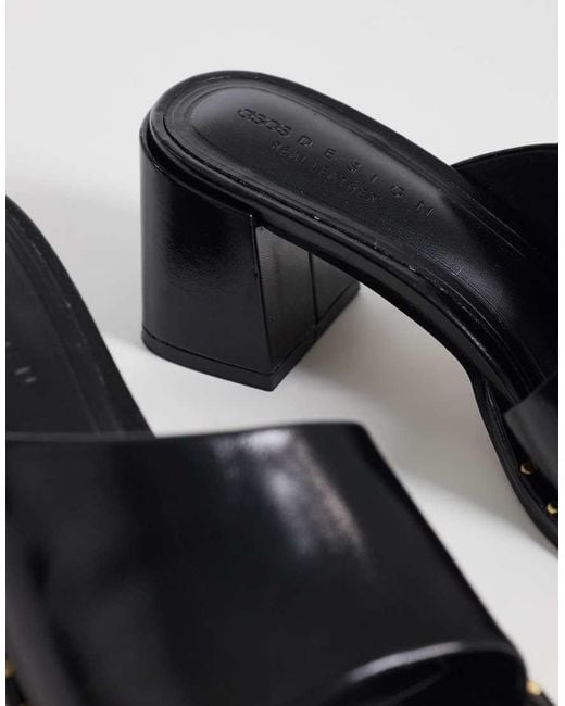ASOS Black Hammer Leather Asymmetric Mid Heeled Mules